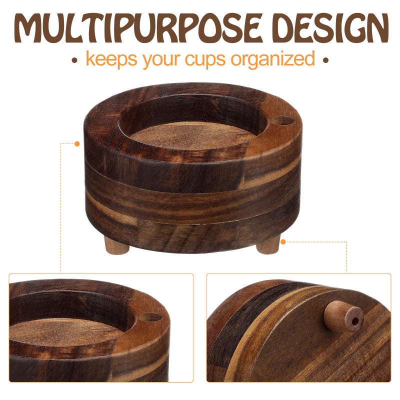 Newtay Wooden Cup Holder with Marker Slot Brown Cup Holder Dispenser Disposable Mug Dispenser for Party Decoration Bathroom Kitchen Showers Picnic Housewarming Couples Gift (Rustic Style 5 Inches) - Image 2